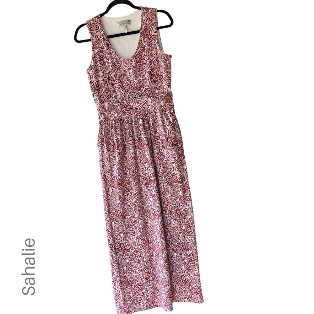 Sahalie Red Pink & White Paisley Maxi Dress Sleeveless Petite Small Stretch